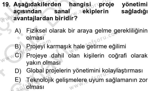 Cbs’de Proje Tasarımı ve Yönetimi Dersi 2023 - 2024 Yılı (Vize) Ara Sınavı 19. Soru