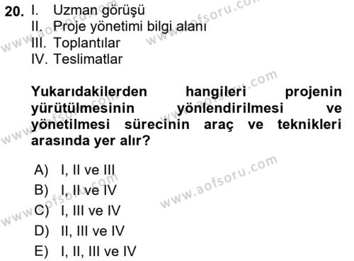 Cbs’de Proje Tasarımı ve Yönetimi Dersi 2023 - 2024 Yılı (Vize) Ara Sınavı 20. Soru