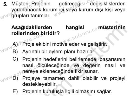 Cbs’de Proje Tasarımı ve Yönetimi Dersi 2023 - 2024 Yılı (Vize) Ara Sınavı 5. Soru