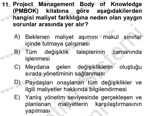 Cbs’de Proje Tasarımı ve Yönetimi Dersi 2023 - 2024 Yılı (Final) Dönem Sonu Sınavı 11. Soru