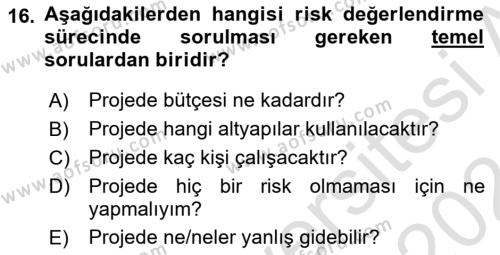 Cbs’de Proje Tasarımı ve Yönetimi Dersi 2023 - 2024 Yılı (Final) Dönem Sonu Sınavı 16. Soru