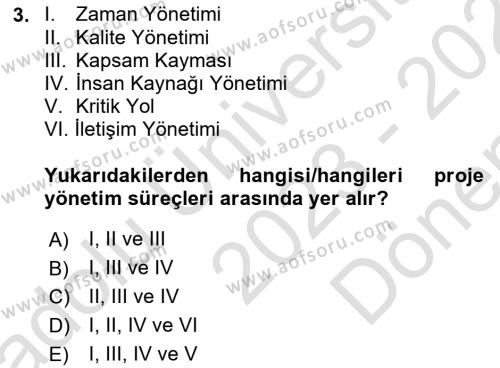 Cbs’de Proje Tasarımı ve Yönetimi Dersi 2023 - 2024 Yılı (Final) Dönem Sonu Sınavı 3. Soru