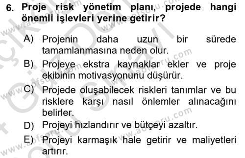 Cbs’de Proje Tasarımı ve Yönetimi Dersi 2023 - 2024 Yılı (Final) Dönem Sonu Sınavı 6. Soru