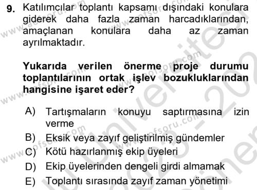 Cbs’de Proje Tasarımı ve Yönetimi Dersi 2023 - 2024 Yılı (Final) Dönem Sonu Sınavı 9. Soru