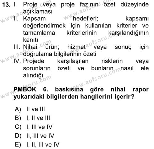 Cbs’de Proje Tasarımı ve Yönetimi Dersi 2023 - 2024 Yılı Yaz Okulu Sınavı 13. Soru