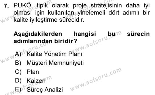 Cbs’de Proje Tasarımı ve Yönetimi Dersi 2023 - 2024 Yılı Yaz Okulu Sınavı 7. Soru