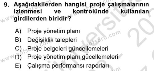 Cbs’de Proje Tasarımı ve Yönetimi Dersi 2023 - 2024 Yılı Yaz Okulu Sınavı 9. Soru