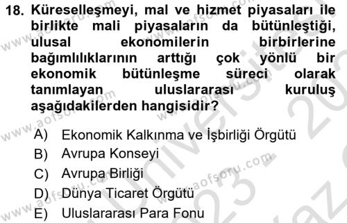 Sosyal Politika Dersi 2023 - 2024 Yılı Yaz Okulu Sınavı 18. Soru