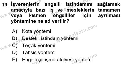 Sosyal Politika Dersi 2023 - 2024 Yılı Yaz Okulu Sınavı 19. Soru