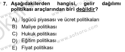 Sosyal Politika Dersi 2023 - 2024 Yılı Yaz Okulu Sınavı 7. Soru