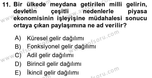 Sosyal Politika Dersi 2024 - 2025 Yılı (Vize) Ara Sınavı 11. Soru