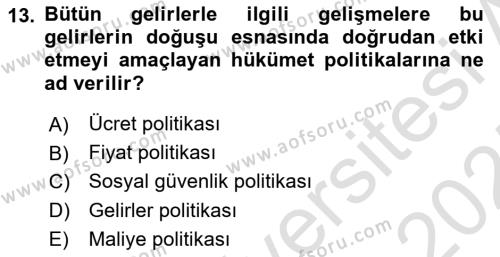 Sosyal Politika Dersi 2024 - 2025 Yılı (Vize) Ara Sınavı 13. Soru