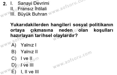 Sosyal Politika Dersi 2024 - 2025 Yılı (Vize) Ara Sınavı 2. Soru