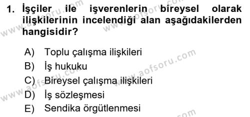 Çalışma İlişkileri Dersi 2021 - 2022 Yılı (Final) Dönem Sonu Sınavı 1. Soru