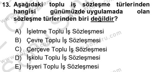 Çalışma İlişkileri Dersi 2021 - 2022 Yılı (Final) Dönem Sonu Sınavı 13. Soru