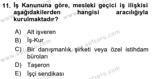 Çalışma İlişkileri Dersi 2022 - 2023 Yılı (Vize) Ara Sınavı 11. Soru