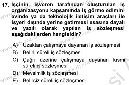 Çalışma İlişkileri Dersi 2022 - 2023 Yılı (Vize) Ara Sınavı 17. Soru