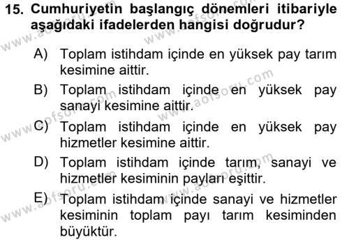 Çalışma İlişkileri Tarihi Dersi 2017 - 2018 Yılı (Vize) Ara Sınavı 15. Soru