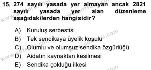 Çalışma İlişkileri Tarihi Dersi 2020 - 2021 Yılı Yaz Okulu Sınavı 15. Soru