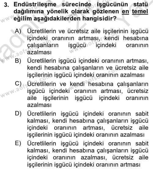 Çalışma İlişkileri Tarihi Dersi 2020 - 2021 Yılı Yaz Okulu Sınavı 3. Soru