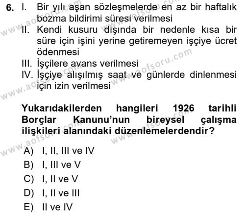 Çalışma İlişkileri Tarihi Dersi 2020 - 2021 Yılı Yaz Okulu Sınavı 6. Soru