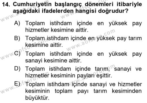 Çalışma İlişkileri Tarihi Dersi 2021 - 2022 Yılı (Vize) Ara Sınavı 14. Soru