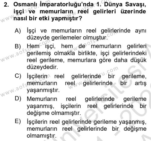 Çalışma İlişkileri Tarihi Dersi 2021 - 2022 Yılı (Vize) Ara Sınavı 2. Soru