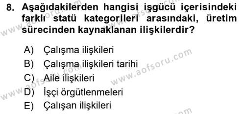 Çalışma İlişkileri Tarihi Dersi 2021 - 2022 Yılı (Vize) Ara Sınavı 8. Soru