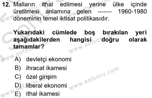 Çalışma İlişkileri Tarihi Dersi 2021 - 2022 Yılı (Final) Dönem Sonu Sınavı 12. Soru