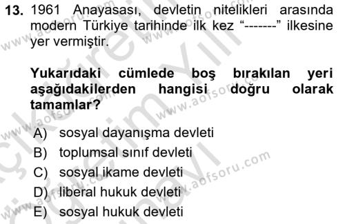 Çalışma İlişkileri Tarihi Dersi 2021 - 2022 Yılı Yaz Okulu Sınavı 13. Soru