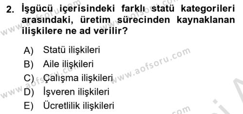 Çalışma İlişkileri Tarihi Dersi 2021 - 2022 Yılı Yaz Okulu Sınavı 2. Soru