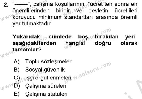 Çalışma İlişkileri Tarihi Dersi 2022 - 2023 Yılı (Vize) Ara Sınavı 2. Soru