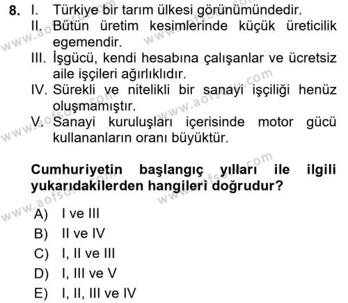 Çalışma İlişkileri Tarihi Dersi 2022 - 2023 Yılı Yaz Okulu Sınavı 8. Soru