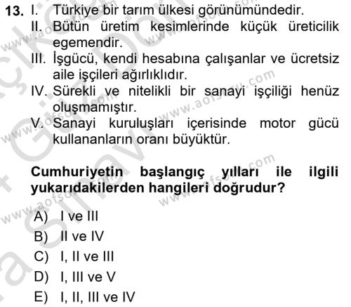 Çalışma İlişkileri Tarihi Dersi 2023 - 2024 Yılı (Vize) Ara Sınavı 13. Soru