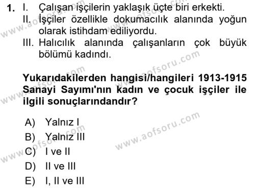 Çalışma İlişkileri Tarihi Dersi 2023 - 2024 Yılı (Final) Dönem Sonu Sınavı 1. Soru