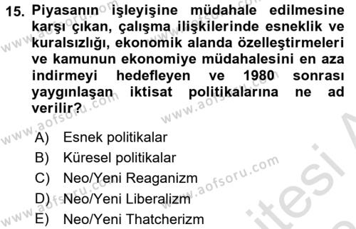 Çalışma İlişkileri Tarihi Dersi 2023 - 2024 Yılı (Final) Dönem Sonu Sınavı 15. Soru