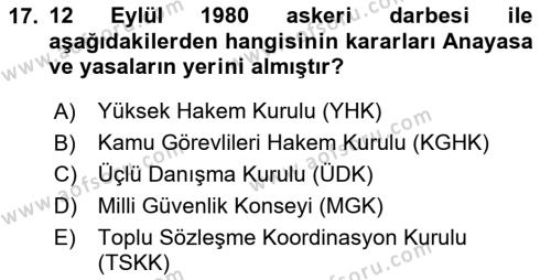 Çalışma İlişkileri Tarihi Dersi 2023 - 2024 Yılı Yaz Okulu Sınavı 17. Soru