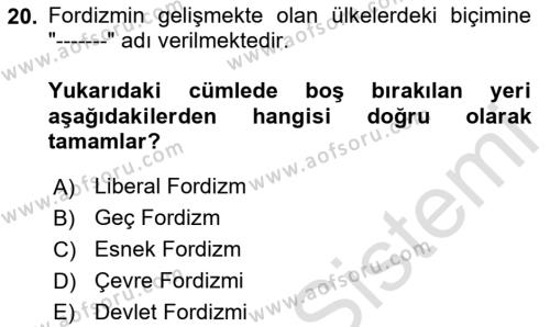 Çalışma İlişkileri Tarihi Dersi 2023 - 2024 Yılı Yaz Okulu Sınavı 20. Soru