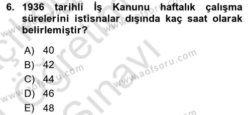 Çalışma İlişkileri Tarihi Dersi 2023 - 2024 Yılı Yaz Okulu Sınavı 6. Soru