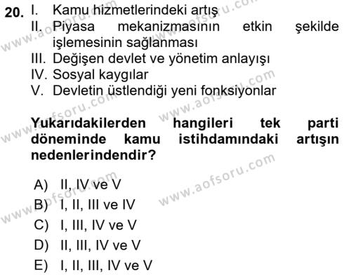 Çalışma İlişkileri Tarihi Dersi 2024 - 2025 Yılı (Vize) Ara Sınavı 20. Soru