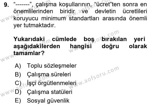 Çalışma İlişkileri Tarihi Dersi 2024 - 2025 Yılı (Vize) Ara Sınavı 9. Soru