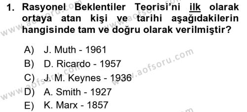 İstihdam ve İşsizlik Dersi 2022 - 2023 Yılı Yaz Okulu Sınavı 1. Soru