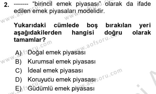 İstihdam ve İşsizlik Dersi 2022 - 2023 Yılı Yaz Okulu Sınavı 2. Soru