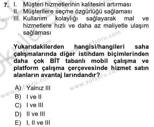 İstihdam ve İşsizlik Dersi 2022 - 2023 Yılı Yaz Okulu Sınavı 7. Soru