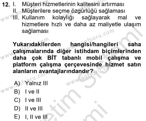 İstihdam ve İşsizlik Dersi 2023 - 2024 Yılı (Vize) Ara Sınavı 12. Soru