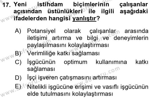 İstihdam ve İşsizlik Dersi 2023 - 2024 Yılı (Vize) Ara Sınavı 17. Soru