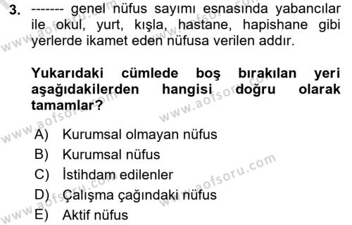 İstihdam ve İşsizlik Dersi 2023 - 2024 Yılı (Vize) Ara Sınavı 3. Soru