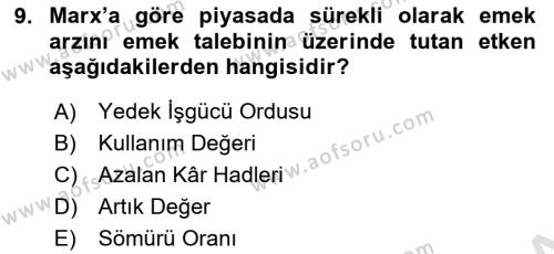 İstihdam ve İşsizlik Dersi 2023 - 2024 Yılı (Vize) Ara Sınavı 9. Soru