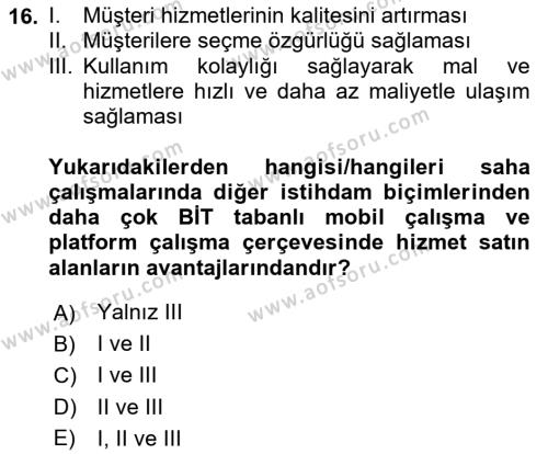 İstihdam ve İşsizlik Dersi 2024 - 2025 Yılı (Vize) Ara Sınavı 16. Soru