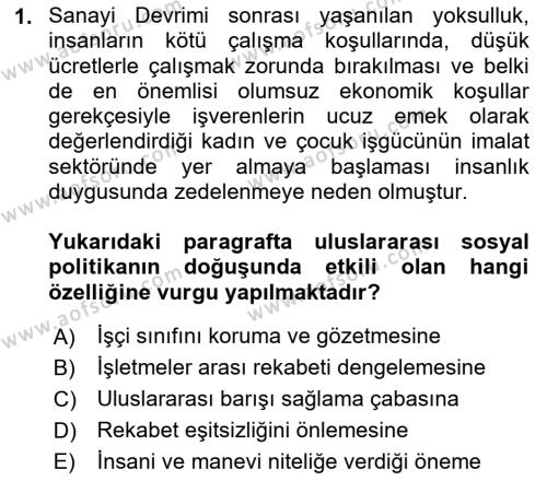 Uluslararası Sosyal Politika Dersi 2018 - 2019 Yılı (Vize) Ara Sınavı 1. Soru